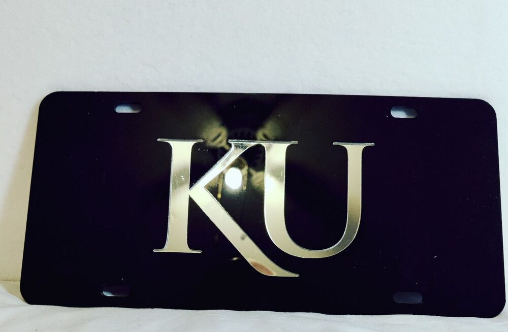 UNIVERSITY OF KANSAS Jayhawks Mirrored Black KU License Plate / Car Tag New